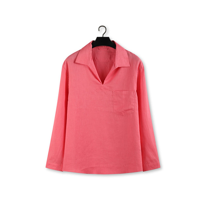 zegna oasi lino open collar v-neck linen shirt